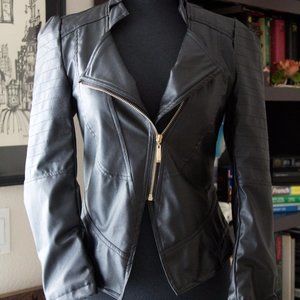 Women's Faux Leather Jacket By Qing Qing Fashion Asymmetrical Zip Closure